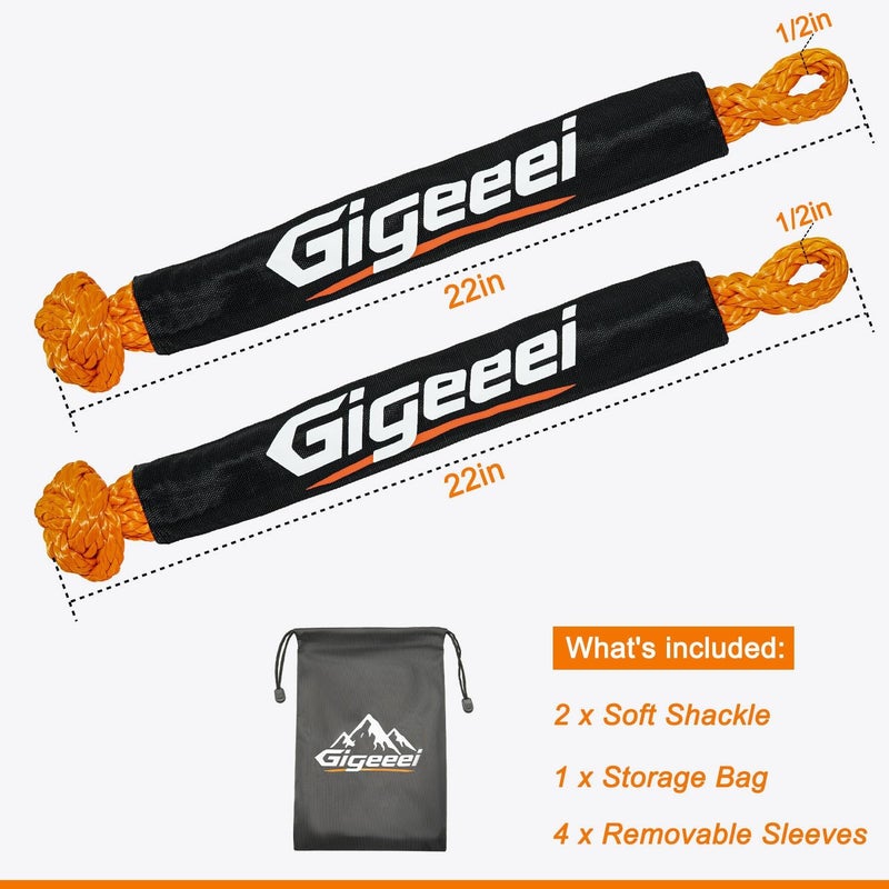 Gigeeei Soft Shackles Tow Recovery - 1/2 Inch X 22 Inch (56,000lbs) Soft Shackle Recovery Kit for Off-Road Winch and Vehicle Towing (Orange) - Image 2